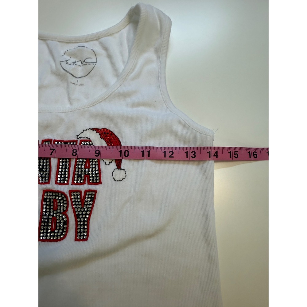Santa Baby Rhinestone Ribbed Tank Top White Large - Picture 7 of 8